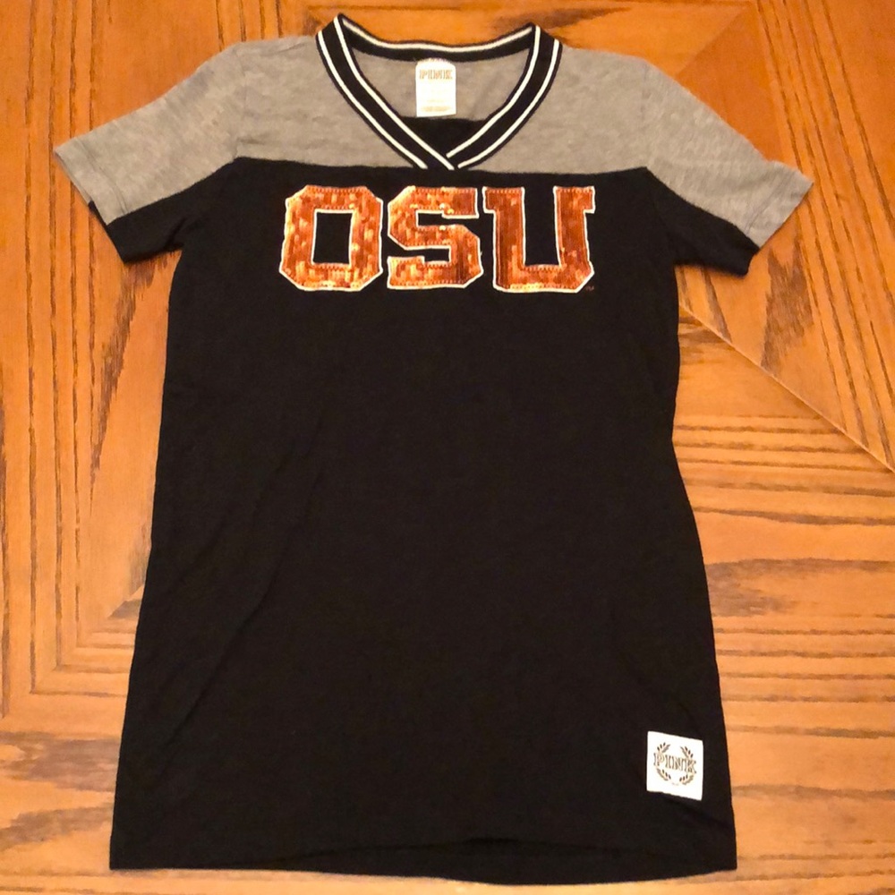 VS Pink OSU t shirt, size S/P bulk, grey and orange, gently used in great cond